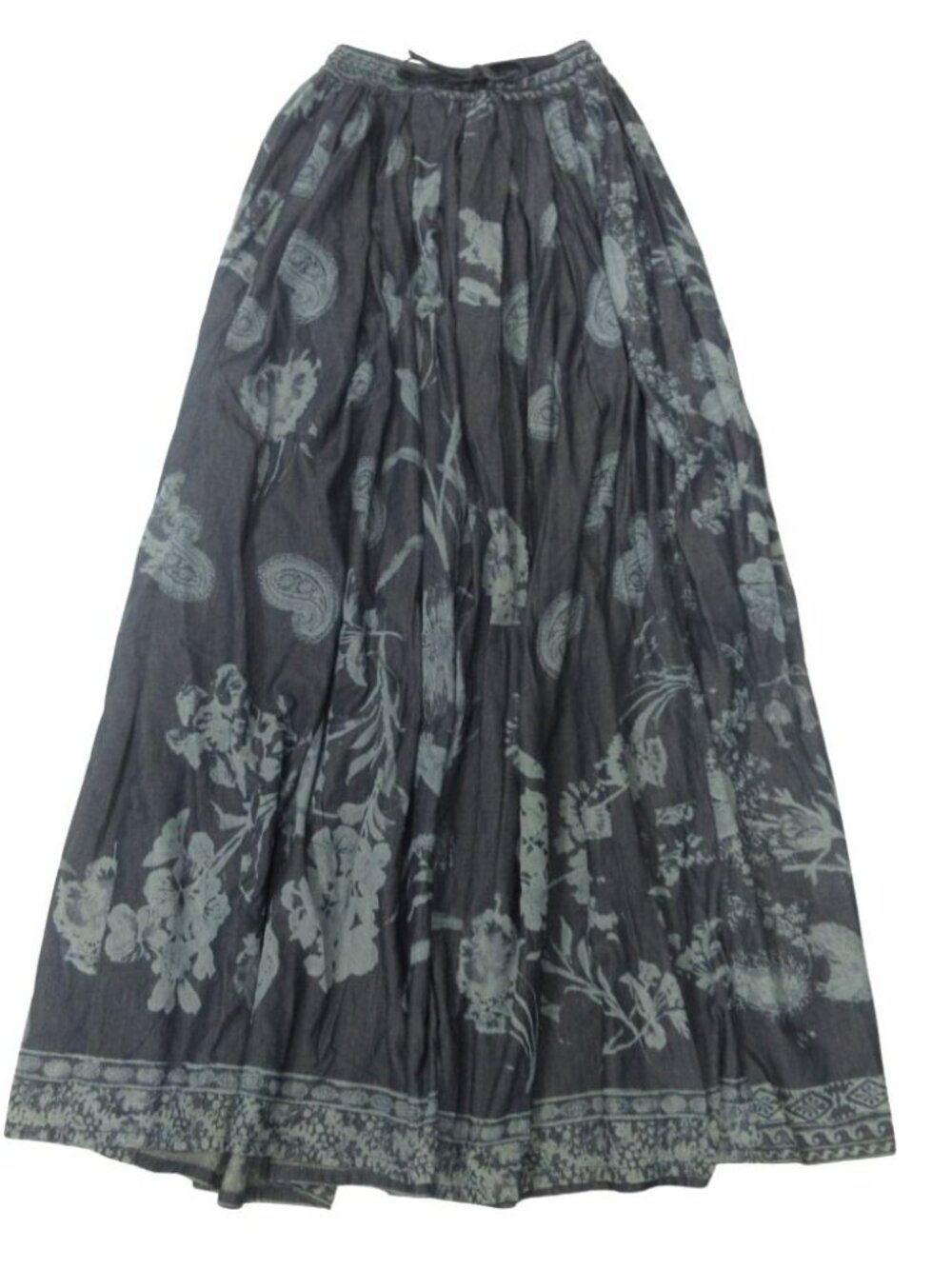 Dior Botanical Print Long Easy Skirt Paisley 38 Navy